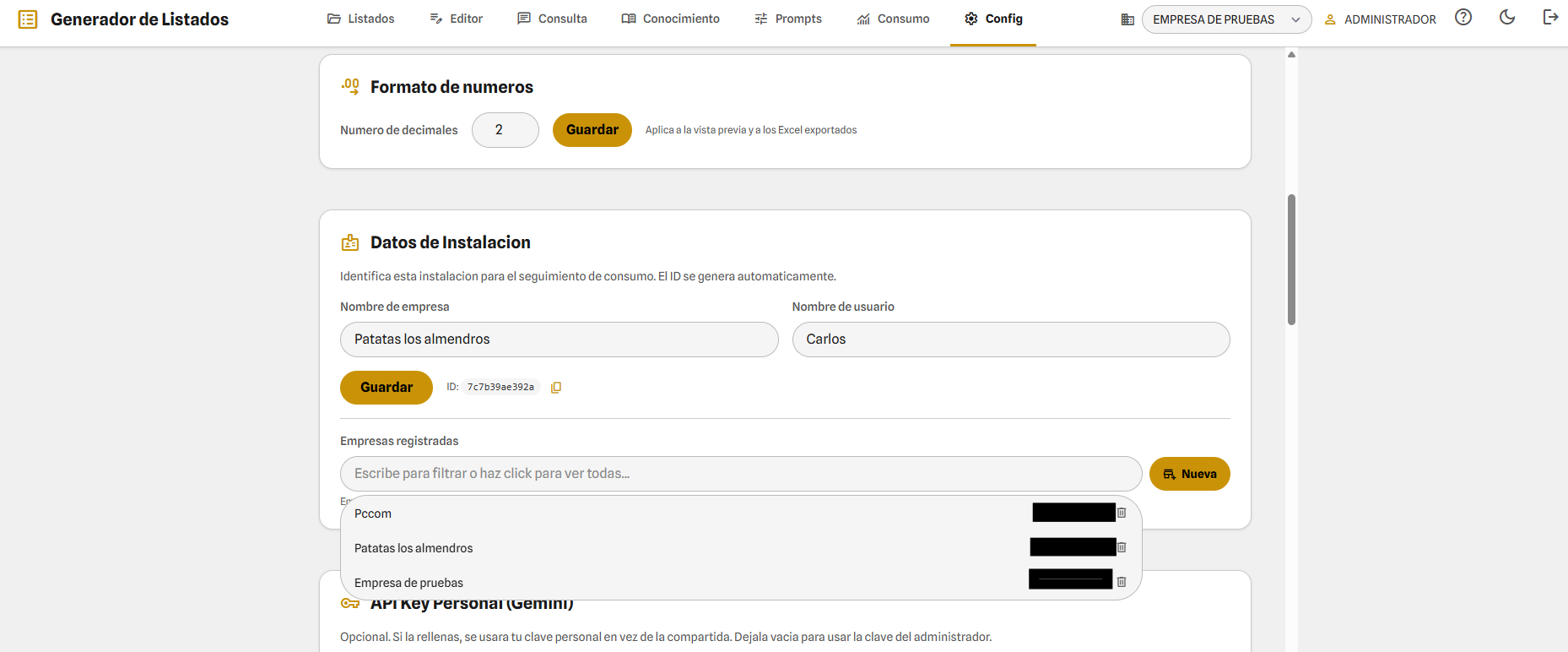 Empresas registradas