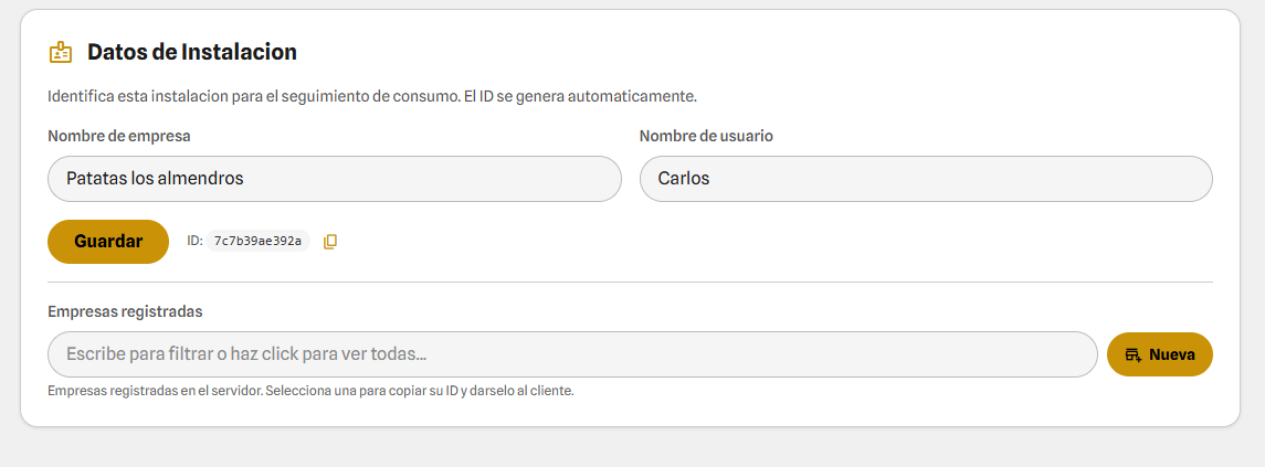 Datos de instalacion