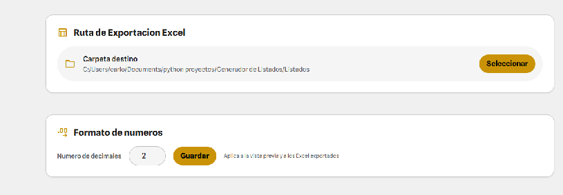 Config ruta Excel y decimales