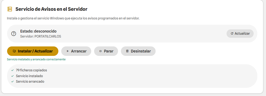 Proceso de instalacion del servicio