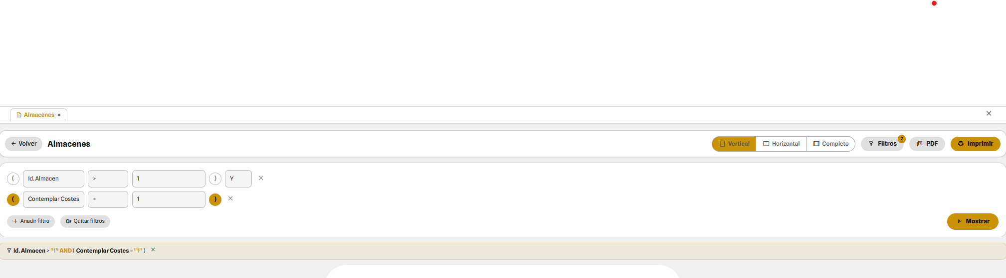 Resultado tras aplicar filtros