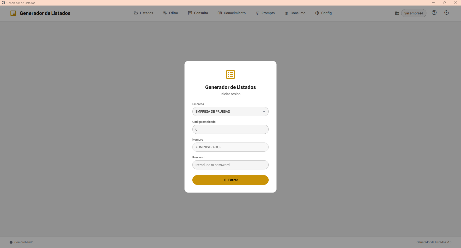 Pantalla de login