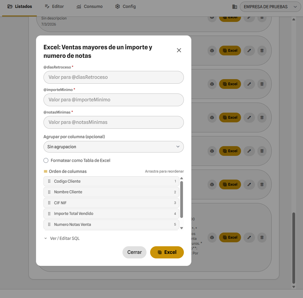 Modal de ejecucion